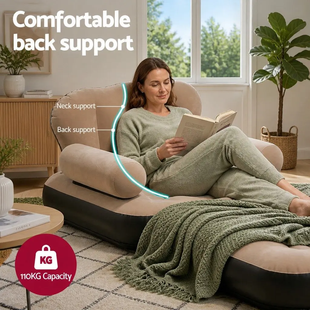 Inflatable Air Chair Convertible Daybed Coffee PVC 85cm x 192cm