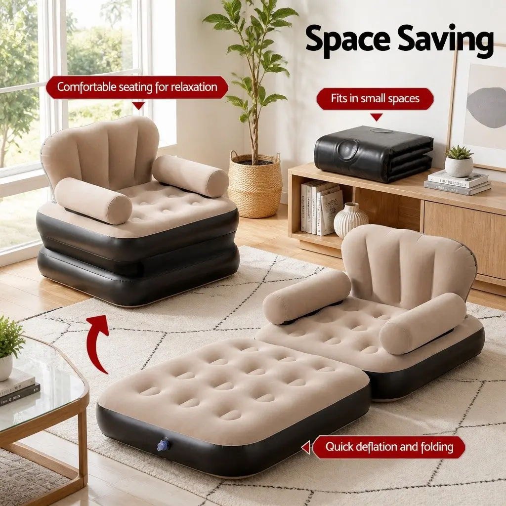 Inflatable Air Chair Convertible Daybed Coffee PVC 85cm x 192cm