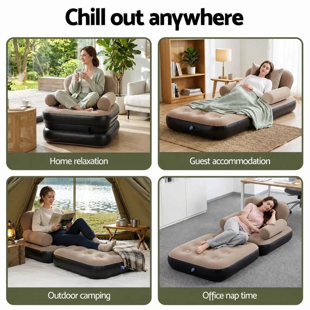 Inflatable Air Chair Convertible Daybed Coffee PVC 85cm x 192cm