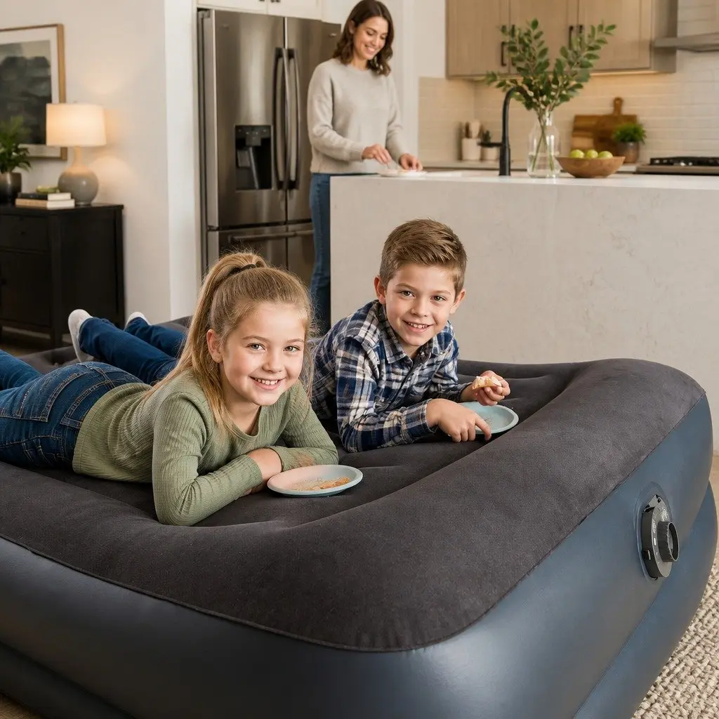 Queen Pillow Rest Raised Airbed Built-in Electric Pump Fiber-Tech Flocked