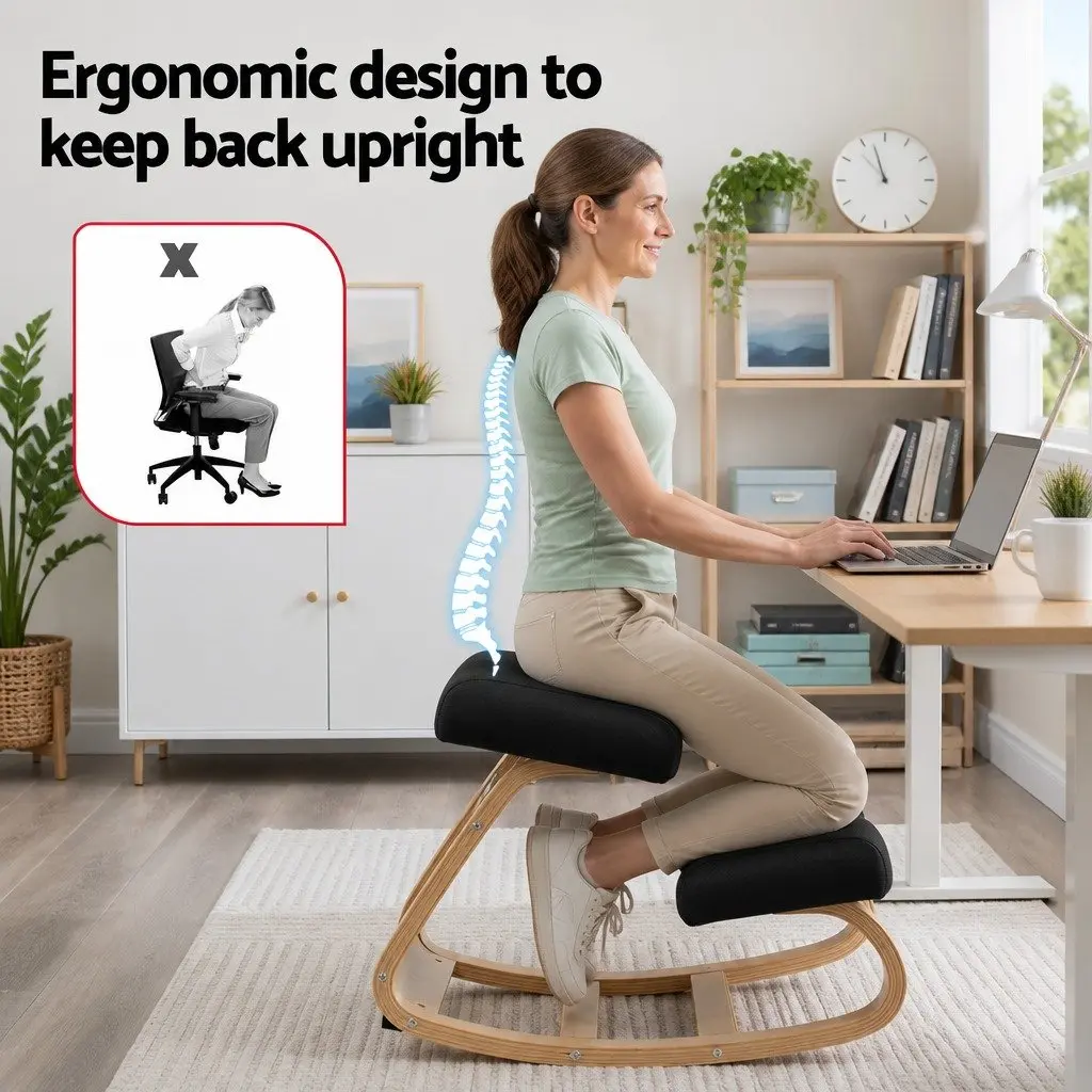 Kneeling Chair Ergonomic Posture Balance Stool Memory Foam Black Steel