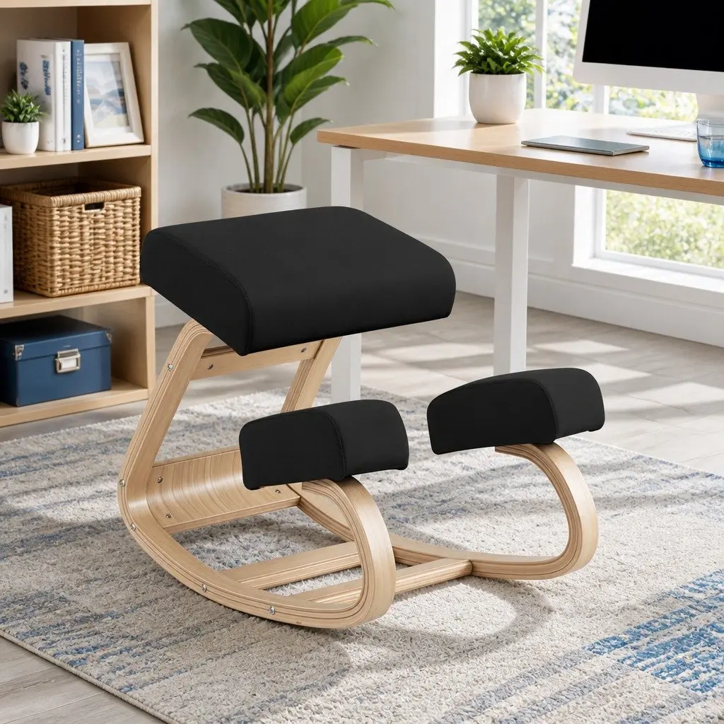 Kneeling Chair Ergonomic Posture Balance Stool Memory Foam Black Steel