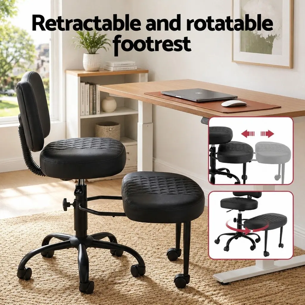 Kneeling Chair Adjustable Height Black Metal PU Leather Ergonomic Meditation Seat