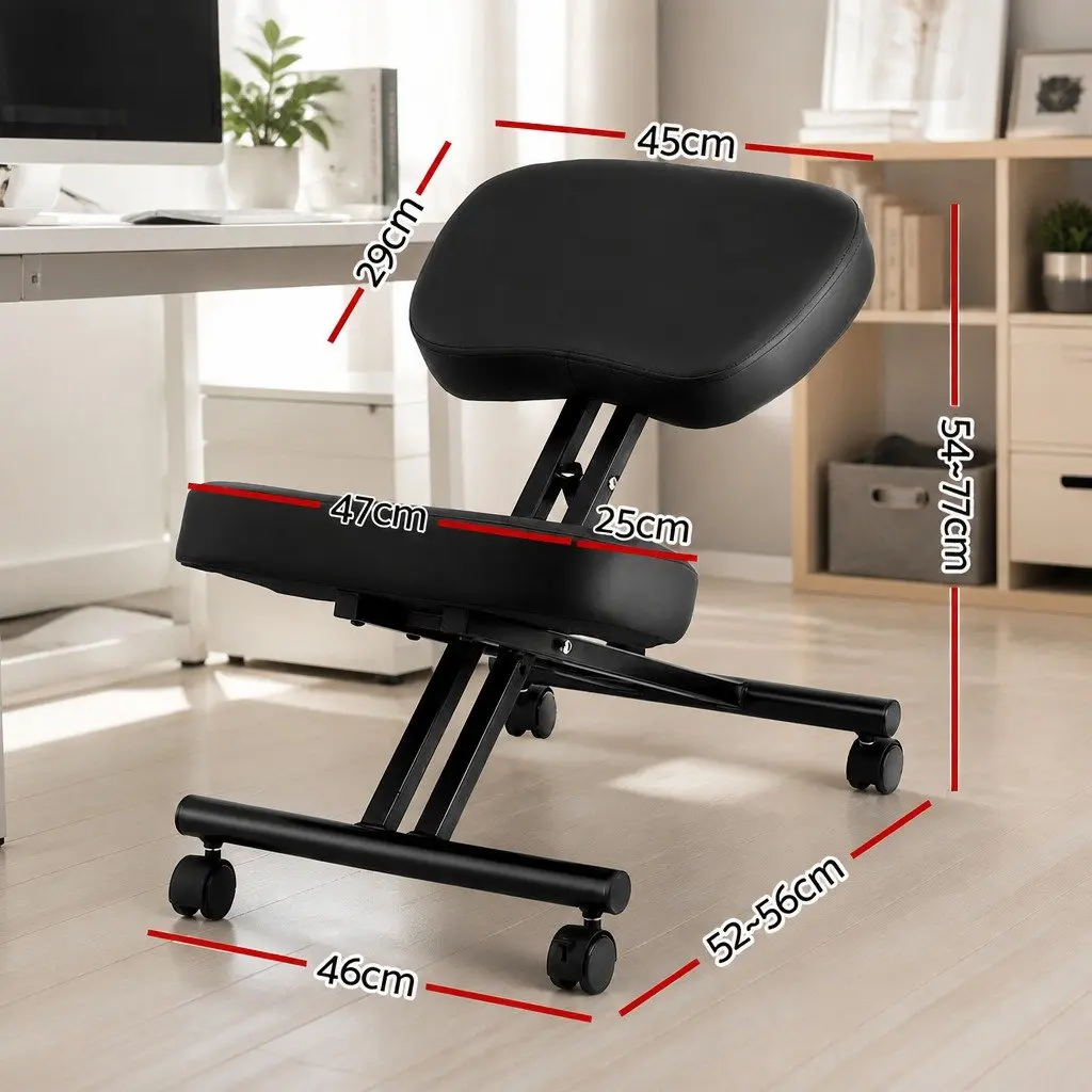 Kneeling Chair Ergonomic Adjustable Height Black Metal PU Leather