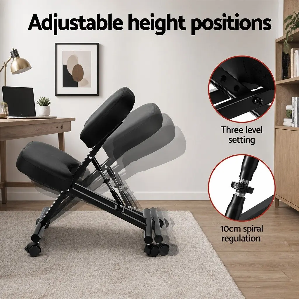 Kneeling Chair Ergonomic Adjustable Height Black Metal PU Leather