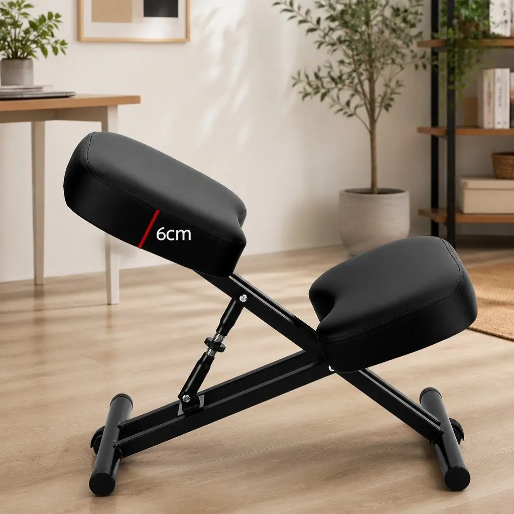 Kneeling Chair Ergonomic Adjustable Height Black Metal PU Leather