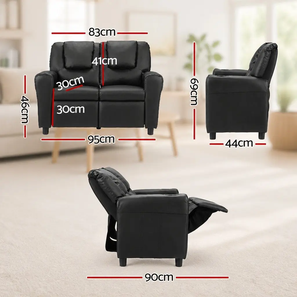 Kids Recliner Chair in Black PU Leather