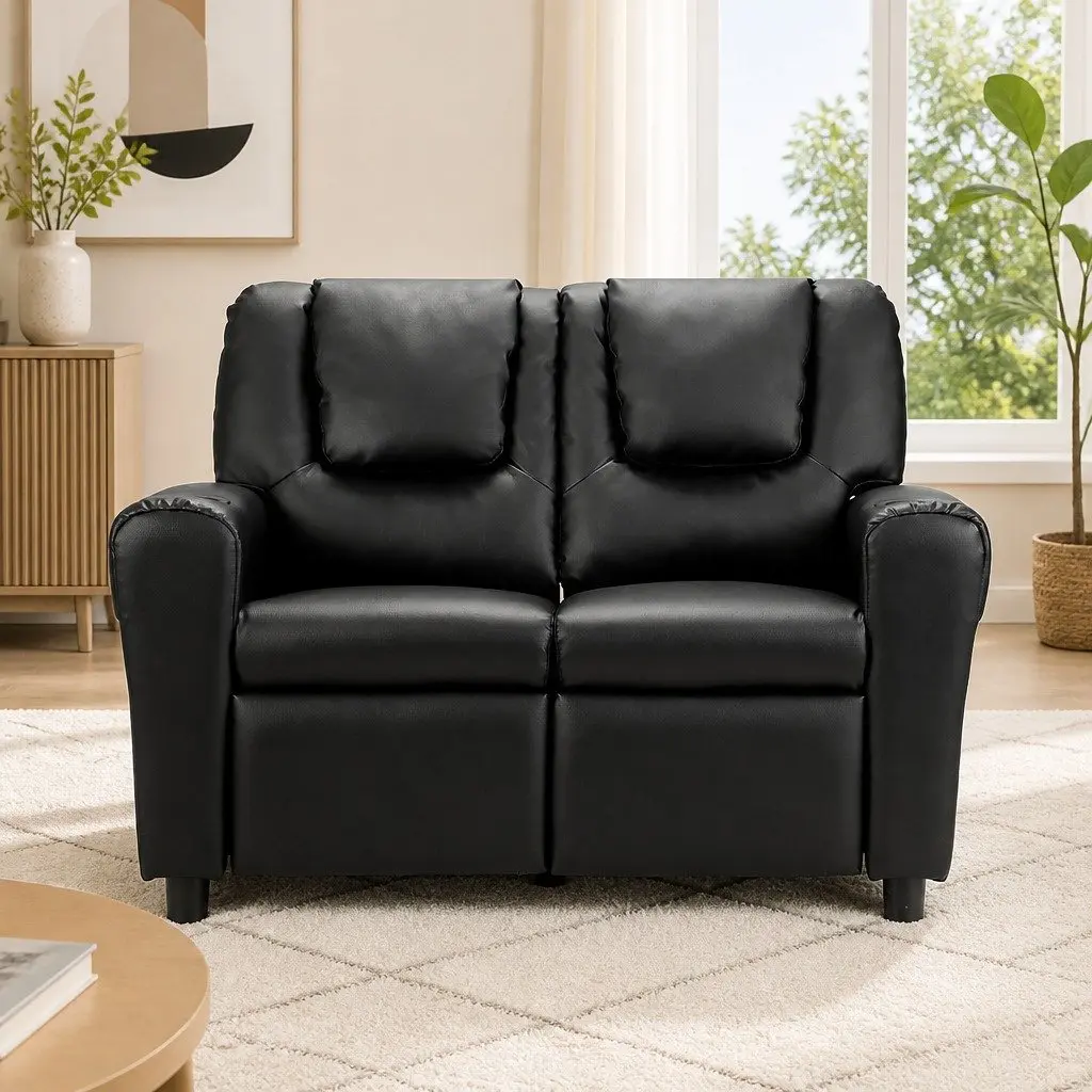 Kids Recliner Chair in Black PU Leather