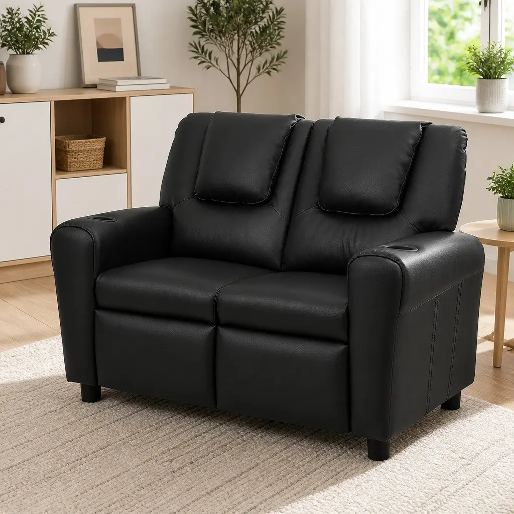 Kids Recliner Chair in Black PU Leather