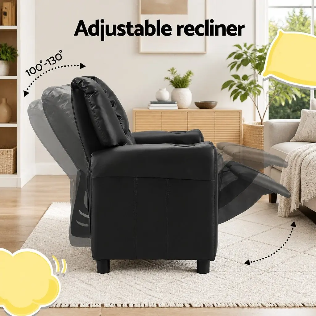 Kids Recliner Chair in Black PU Leather