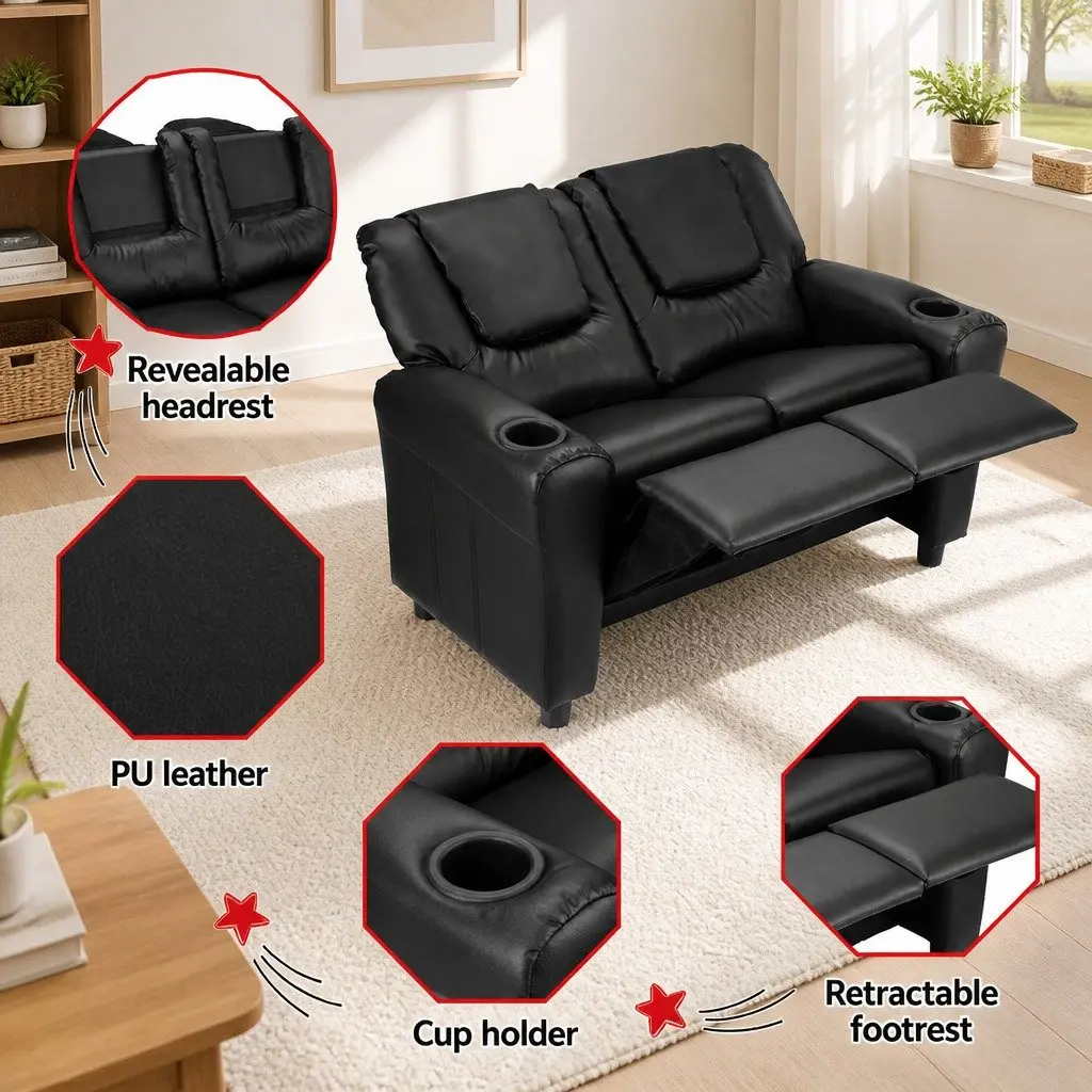 Kids Recliner Chair in Black PU Leather