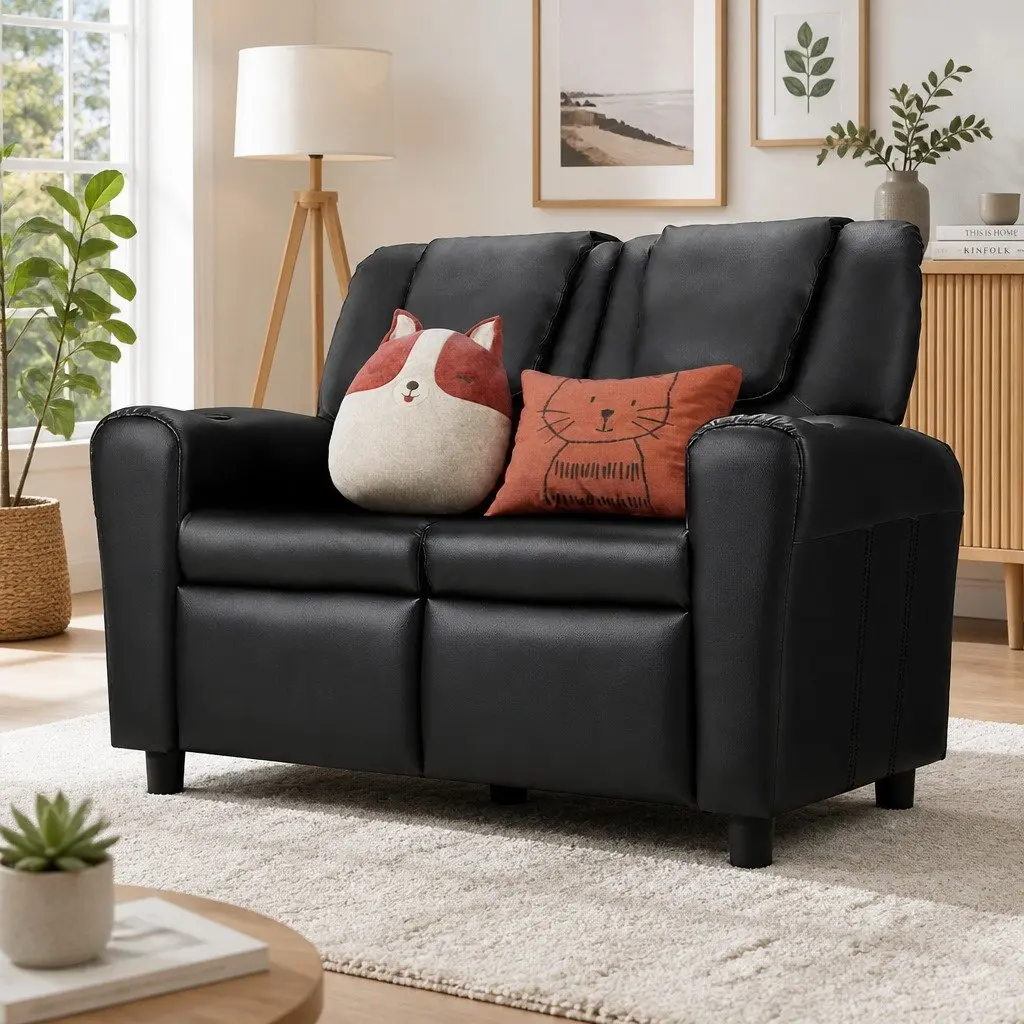Kids Recliner Chair in Black PU Leather