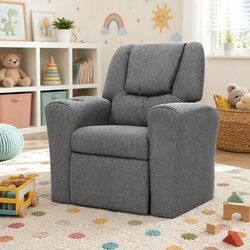 Grey Linen Kids Recliner Chair with Cup Holder