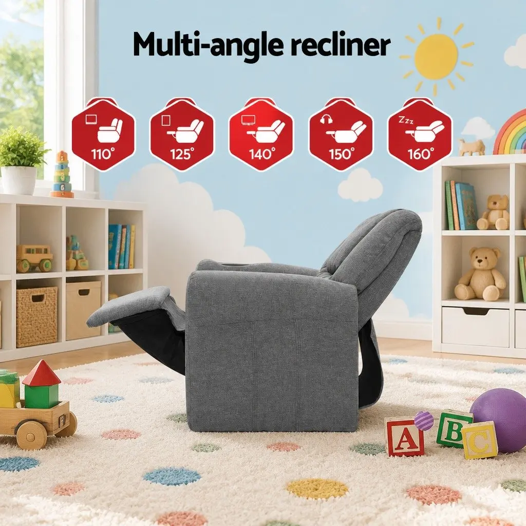 Kids Recliner Chair Grey Linen Armchair with Cup Holder