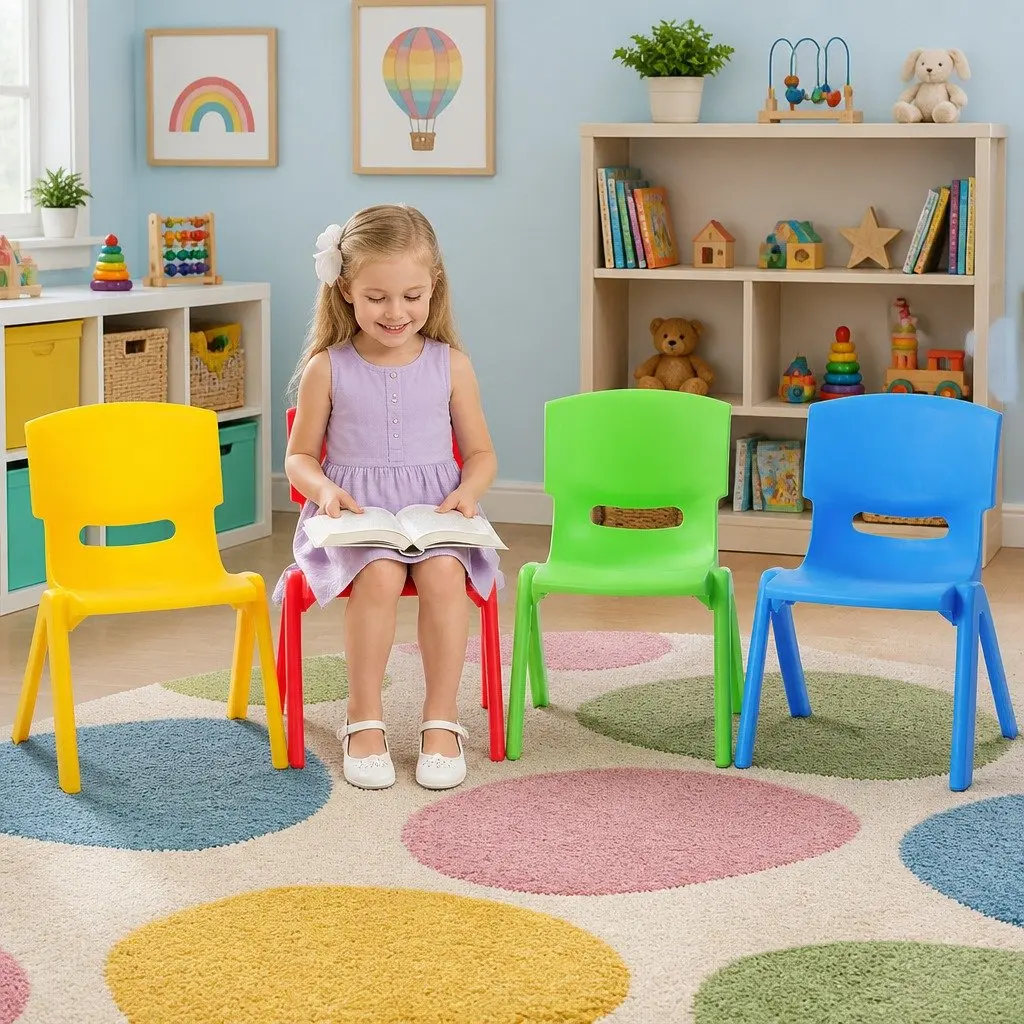 Kids Plastic Chairs Set of 4 Stackable Multicoloured Indoor Outdoor Activity Study Seat