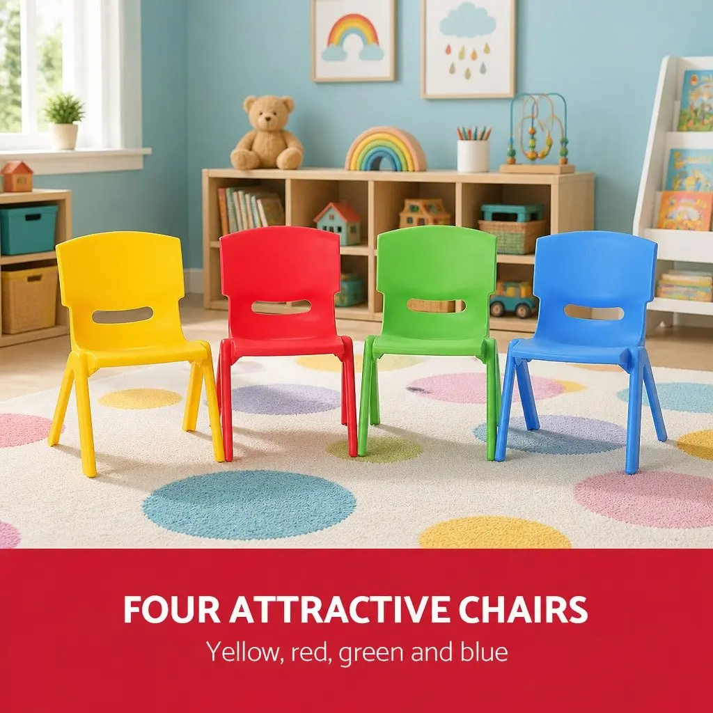 Kids Plastic Chairs Set of 4 Stackable Multicoloured Indoor Outdoor Activity Study Seat