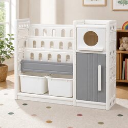 Charming Kids Bookshelf Toy Storage Organizer with Bins