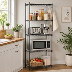 5-Tier Adjustable Metal Kitchen Shelf Storage Rack - Black