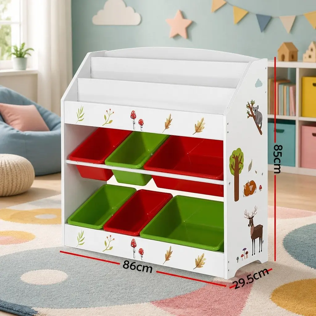 Kids Bookshelf 3 Tier Storage Organiser with Removable Boxes White MDF Plastic