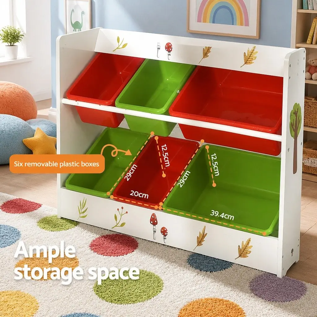 Kids Bookshelf 3 Tier Storage Organiser with Removable Boxes White MDF Plastic