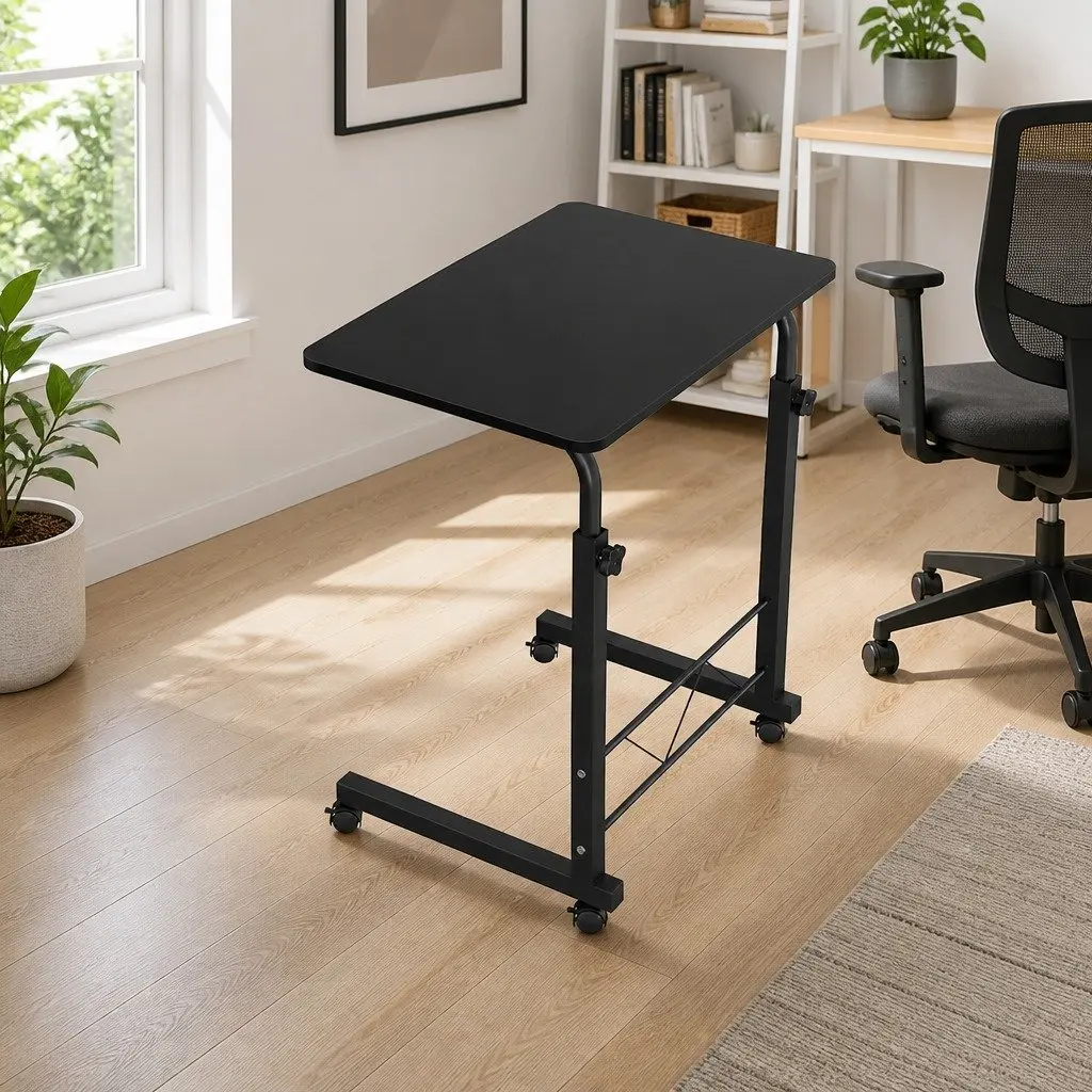 Mobile Laptop Desk Adjustable Height U-Shape Black 60CM MDF and Steel