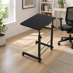Adjustable Height Mobile Laptop Desk with Wheels - Black 60CM