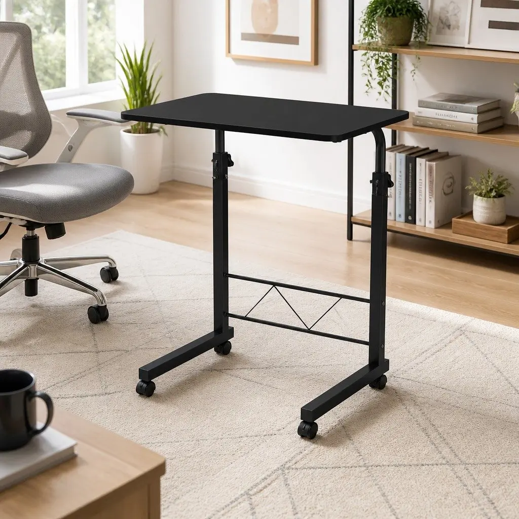Mobile Laptop Desk Adjustable Height U-Shape Black 60CM MDF and Steel