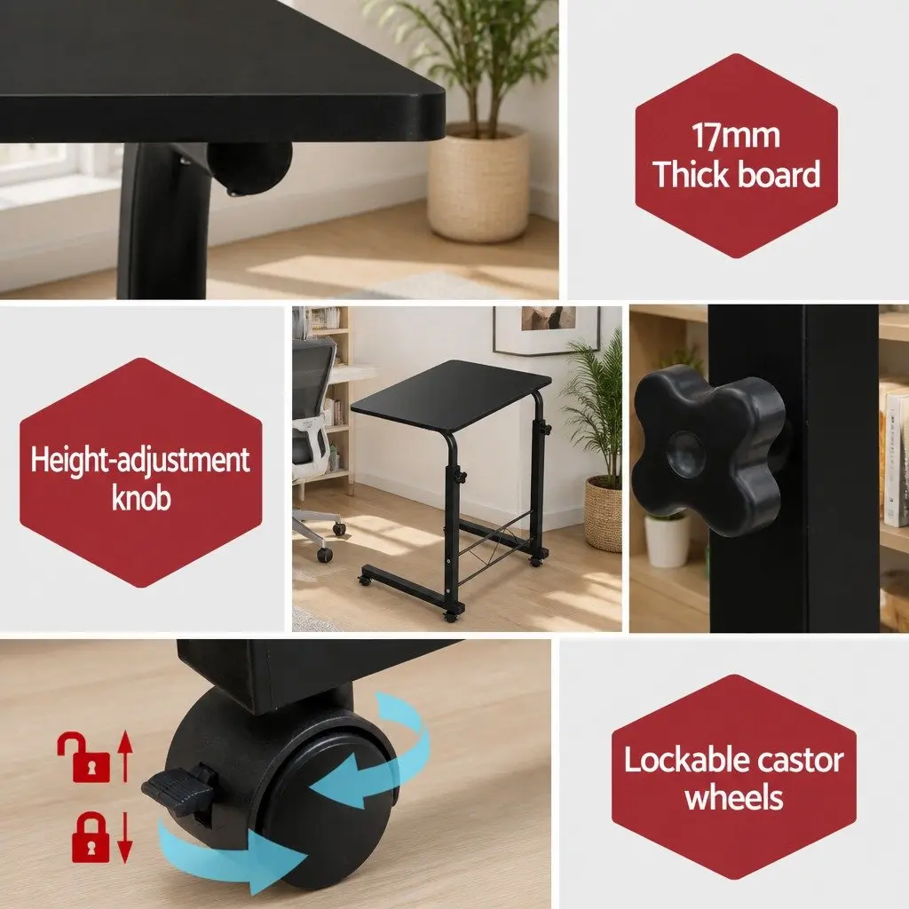 Mobile Laptop Desk Adjustable Height U-Shape Black 60CM MDF and Steel