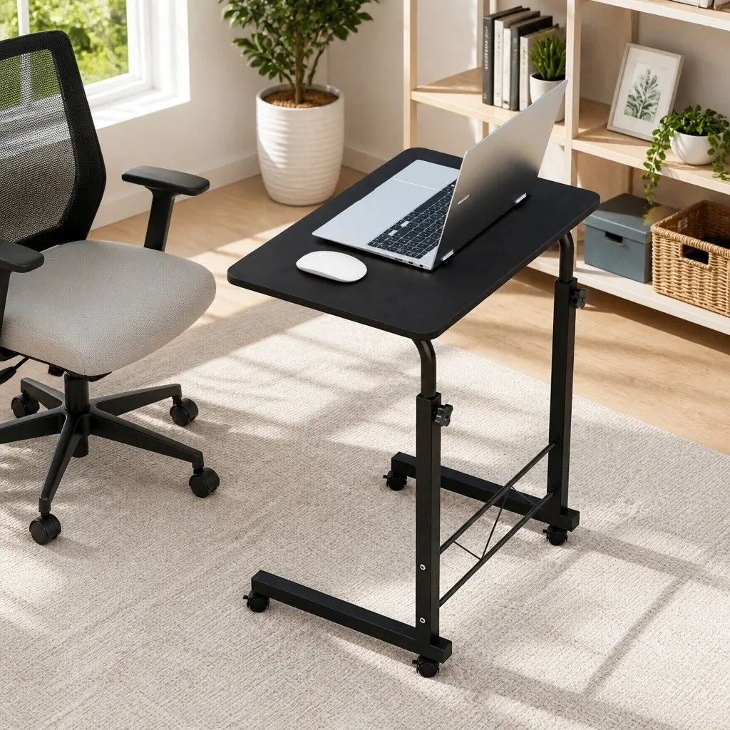 Mobile Laptop Desk Adjustable Height U-Shape Black 60CM MDF and Steel