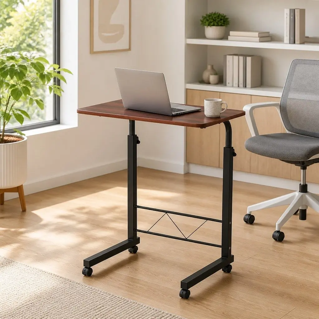 Mobile Laptop Desk Adjustable Height 60cm Brown MDF Steel