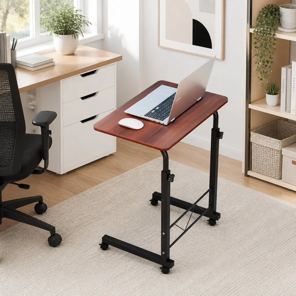 Mobile Laptop Desk Adjustable Height 60cm Brown MDF Steel