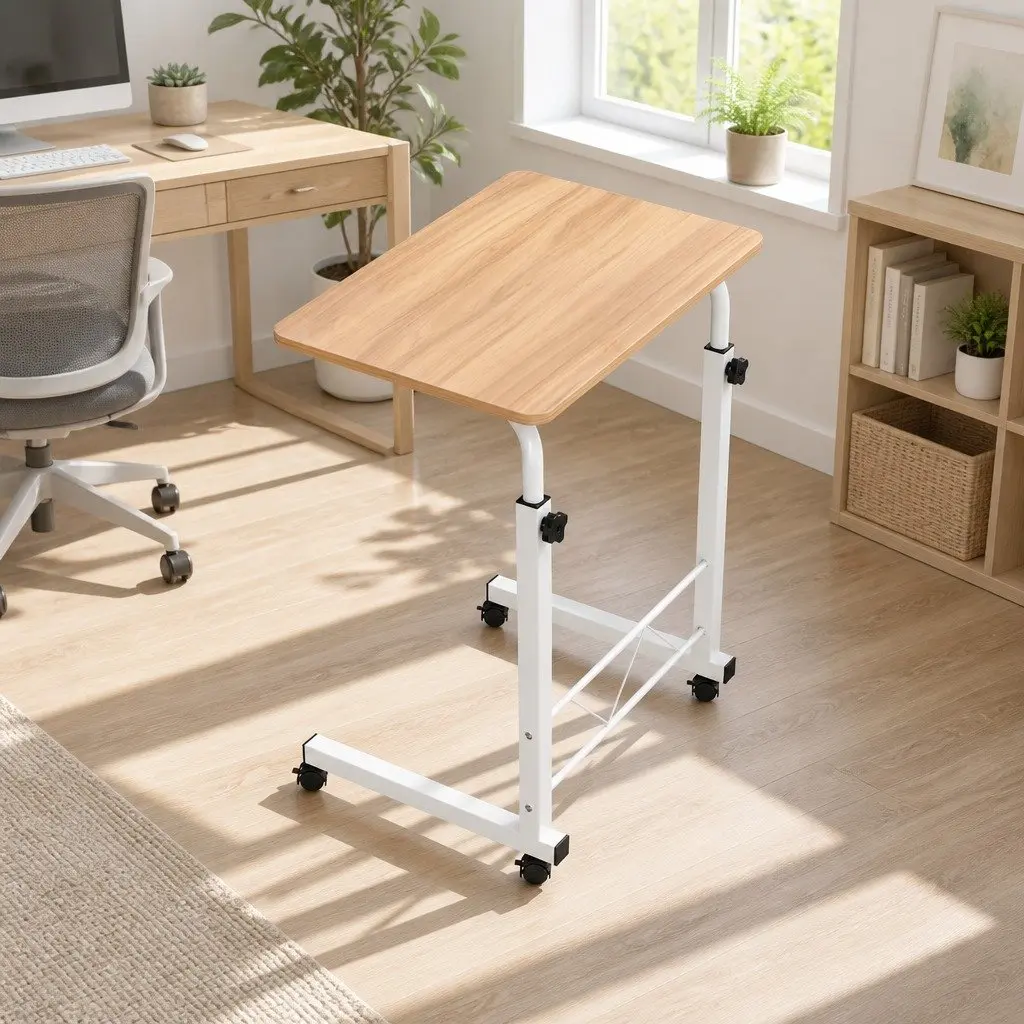 Mobile Laptop Desk Adjustable Height U-Shape 60CM MDF Steel Beige