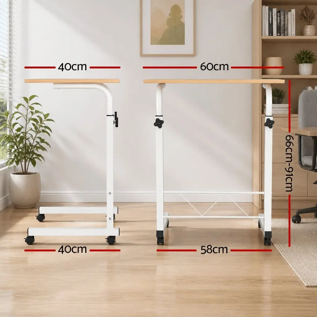 Mobile Laptop Desk Adjustable Height U-Shape 60CM MDF Steel Beige