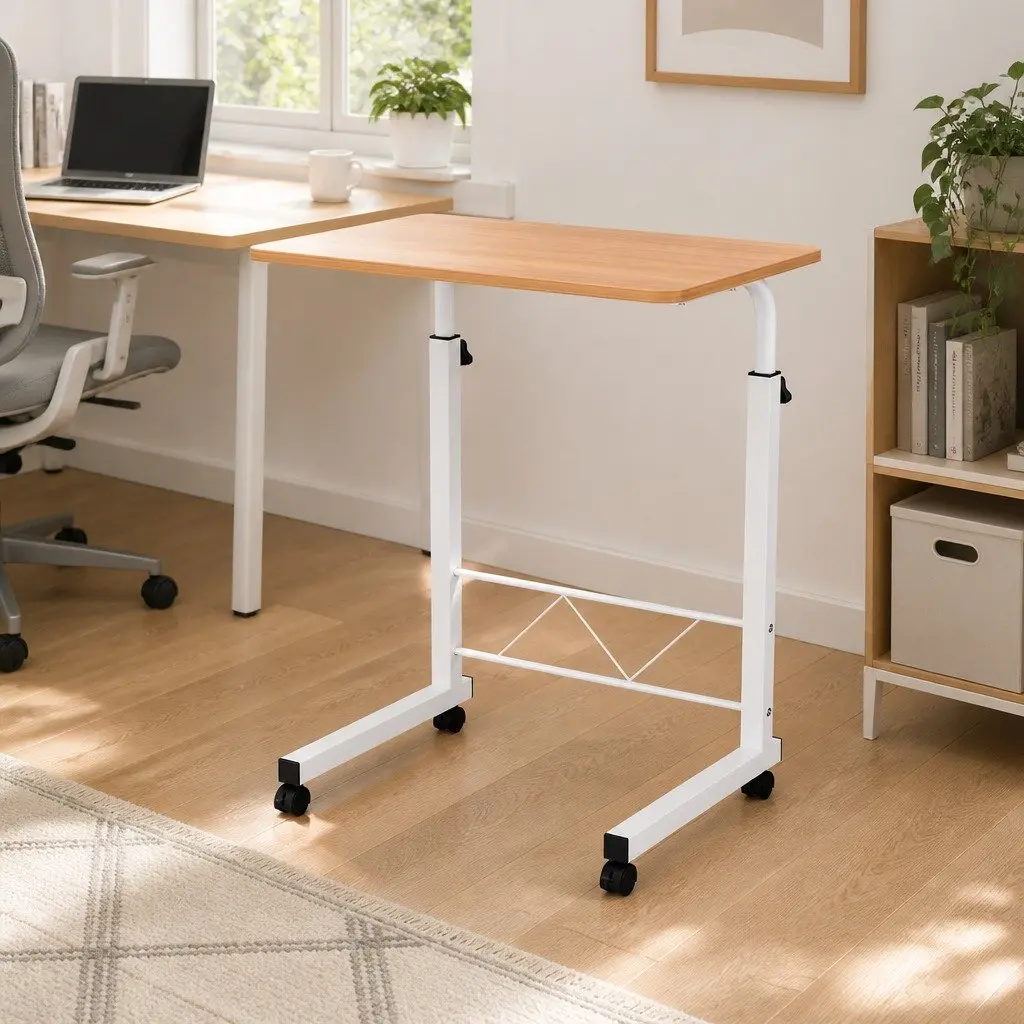 Mobile Laptop Desk Adjustable Height U-Shape 60CM MDF Steel Beige