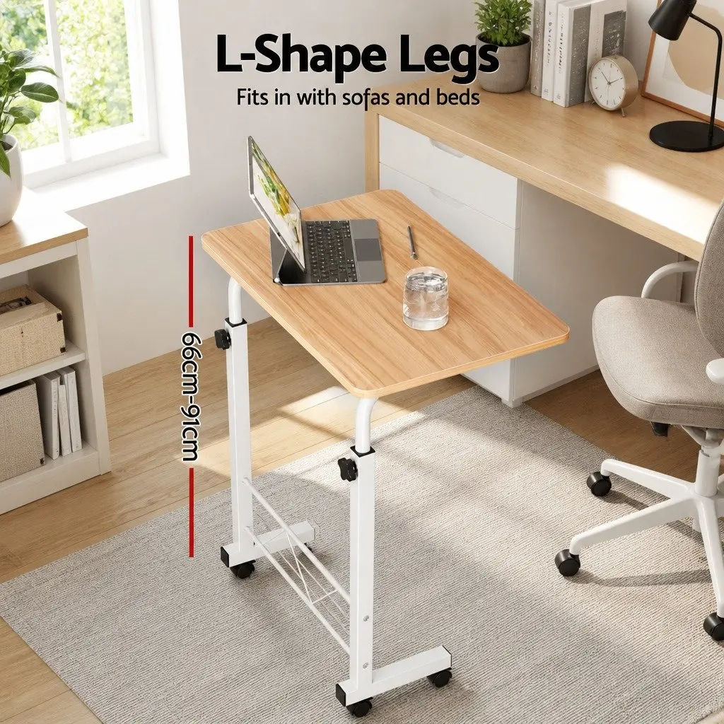 Mobile Laptop Desk Adjustable Height U-Shape 60CM MDF Steel Beige