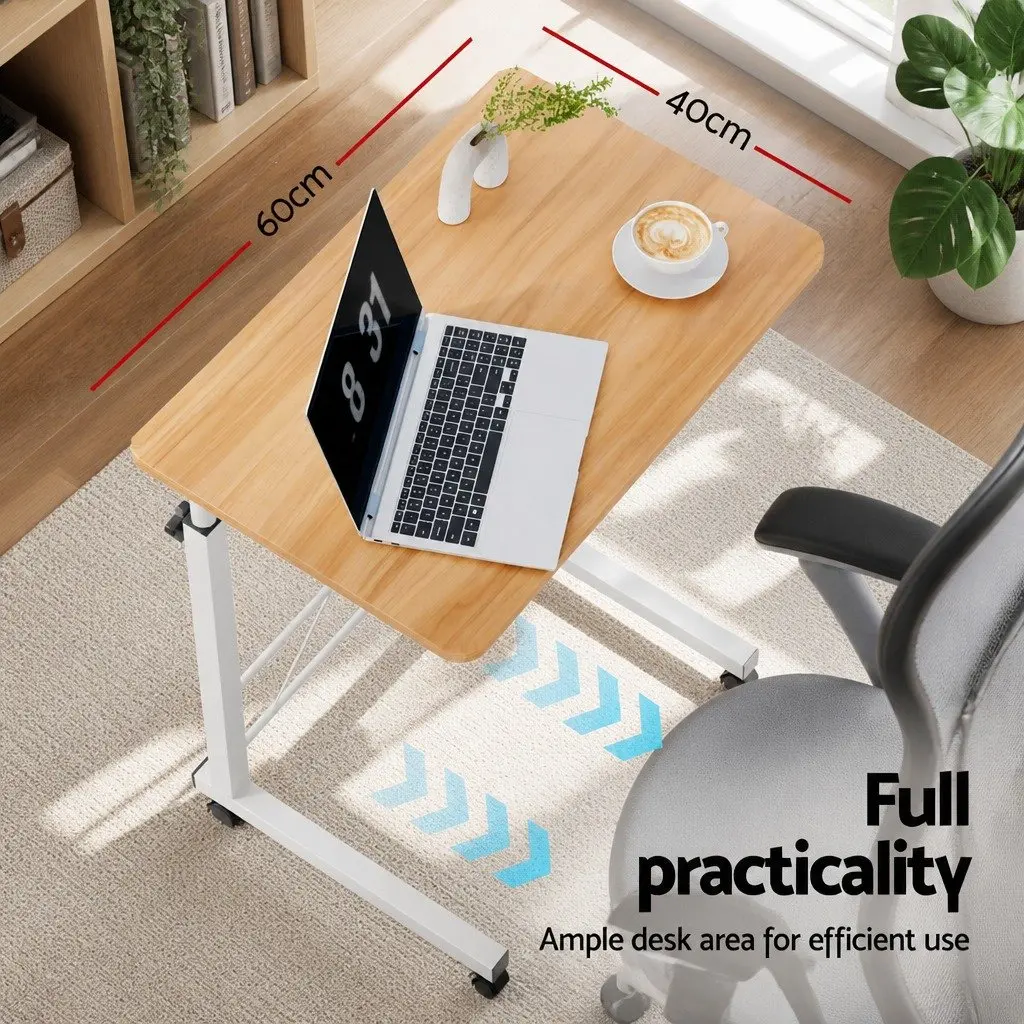 Mobile Laptop Desk Adjustable Height U-Shape 60CM MDF Steel Beige