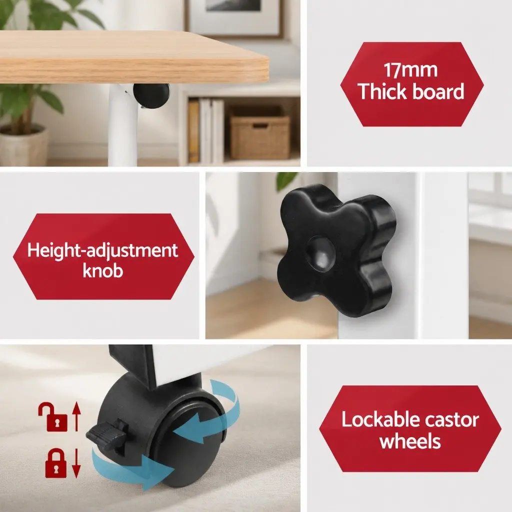 Mobile Laptop Desk Adjustable Height U-Shape 60CM MDF Steel Beige