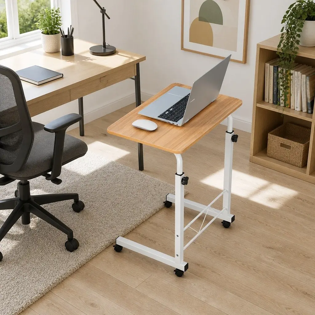 Mobile Laptop Desk Adjustable Height U-Shape 60CM MDF Steel Beige