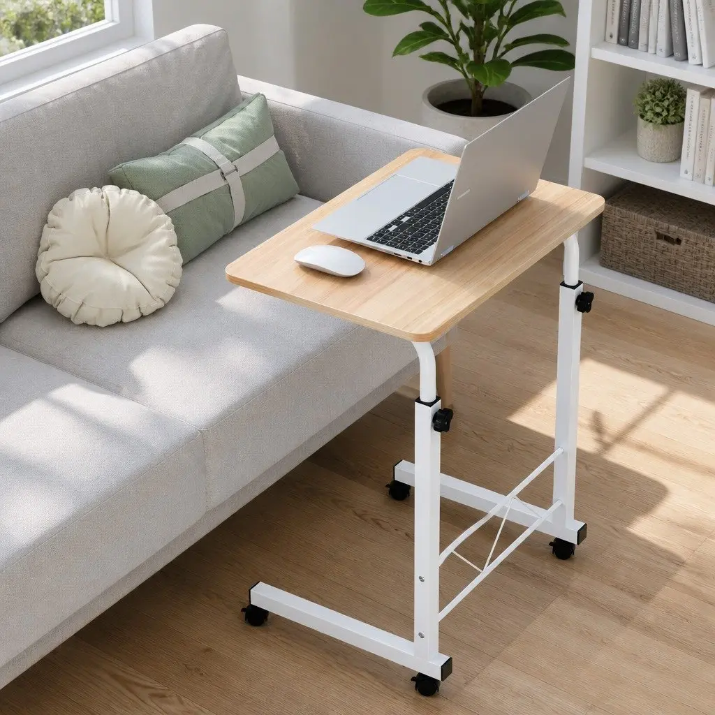 Mobile Laptop Desk Adjustable Height U-Shape 60CM MDF Steel Beige