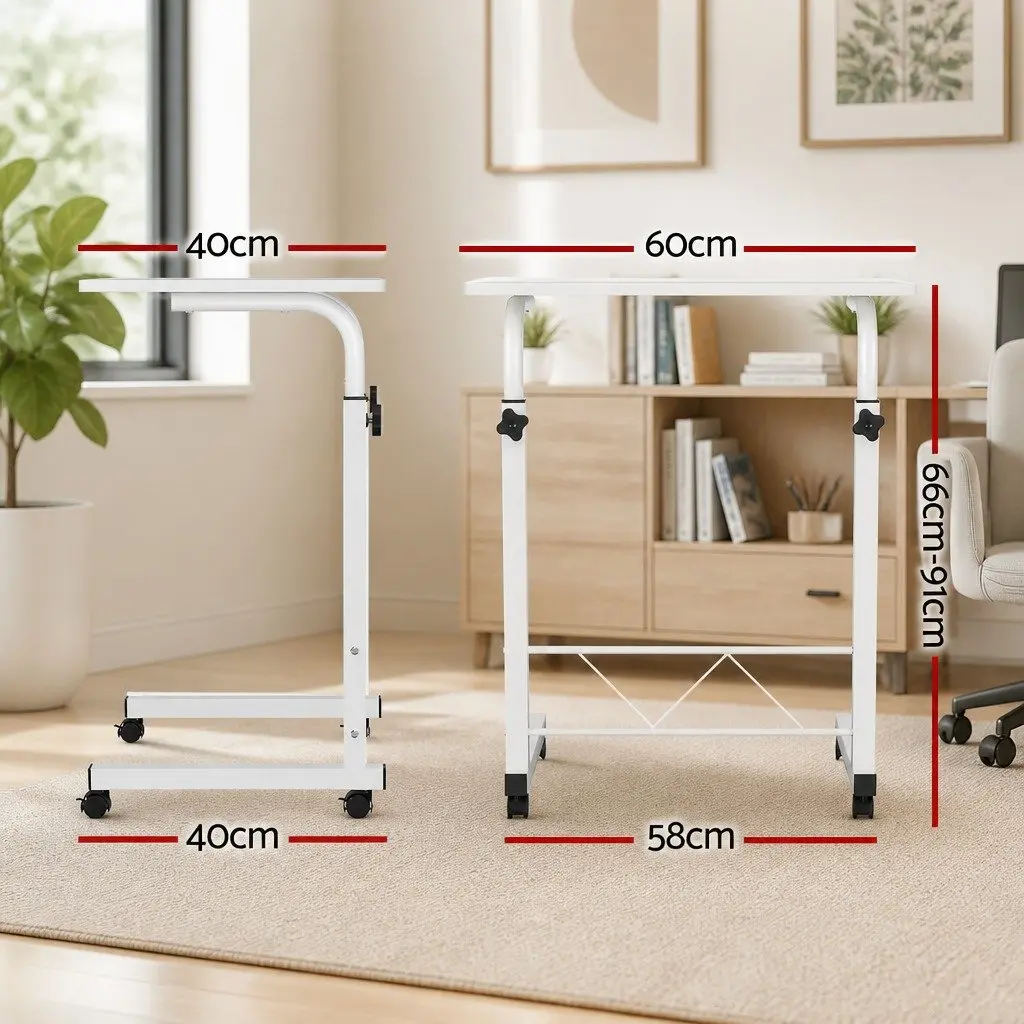 Mobile Laptop Desk Adjustable Height 60CM White MDF Board and Powder-Coated Steel