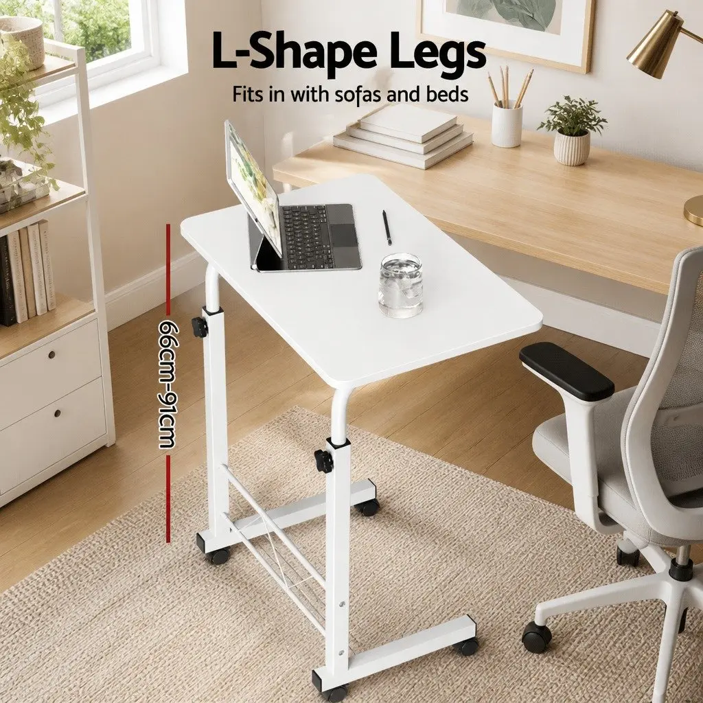 Mobile Laptop Desk Adjustable Height 60CM White MDF Board and Powder-Coated Steel