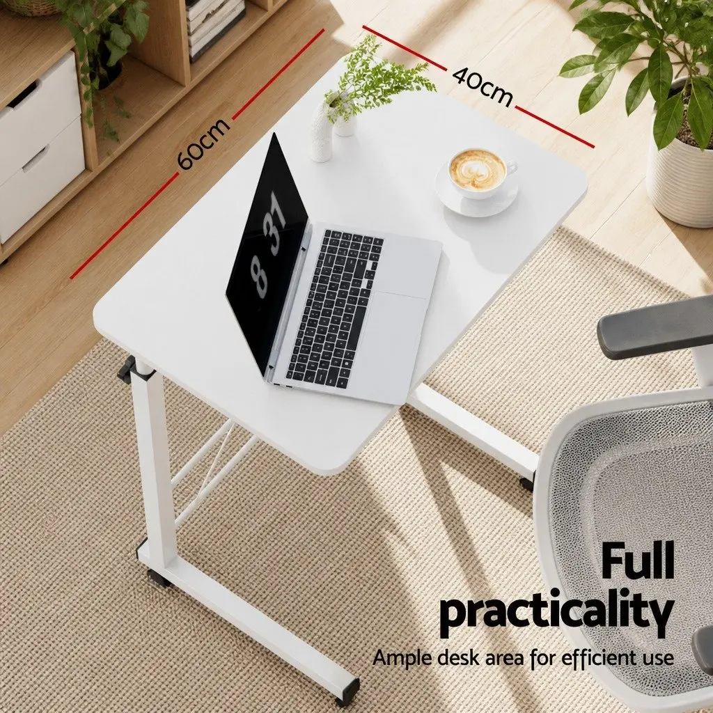 Mobile Laptop Desk Adjustable Height 60CM White MDF Board and Powder-Coated Steel