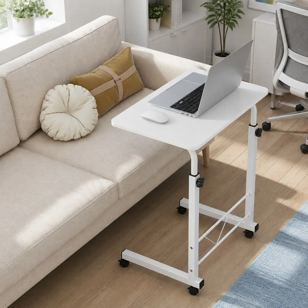 Mobile Laptop Desk Adjustable Height 60CM White MDF Board and Powder-Coated Steel