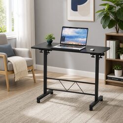 Height Adjustable Mobile Laptop Desk with Wooden Top