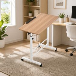 Adjustable Height Mobile Laptop Desk 80CM Light Wood