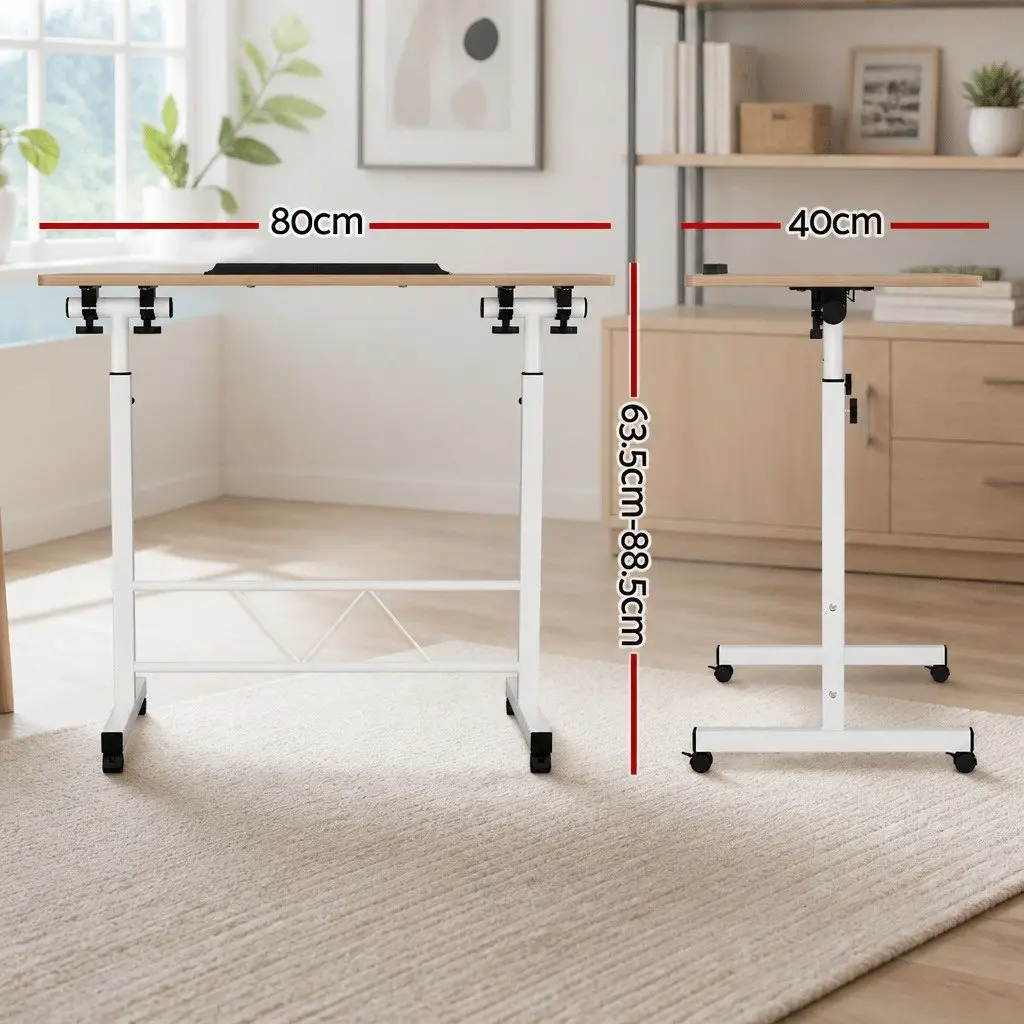 Mobile Laptop Desk Adjustable Height 80CM Brown Light Wood Portable Tilting