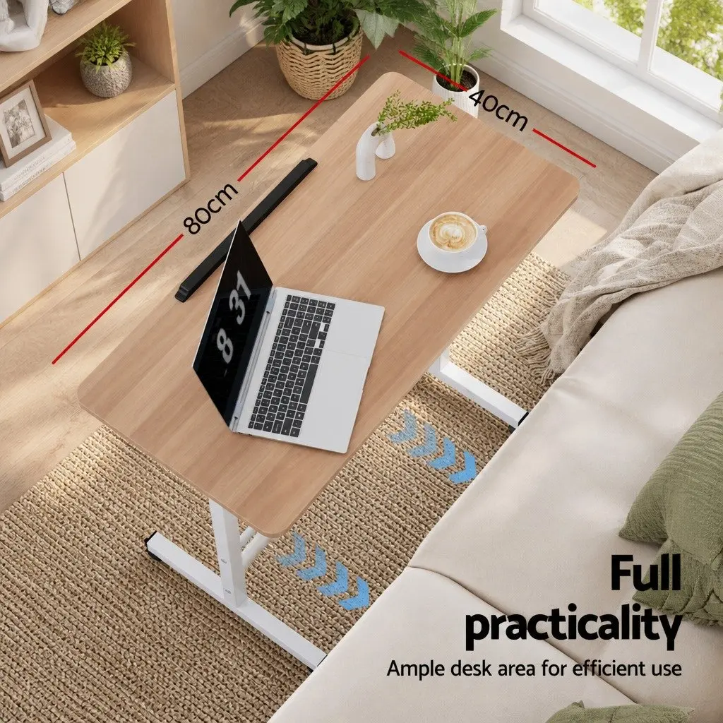 Mobile Laptop Desk Adjustable Height 80CM Brown Light Wood Portable Tilting