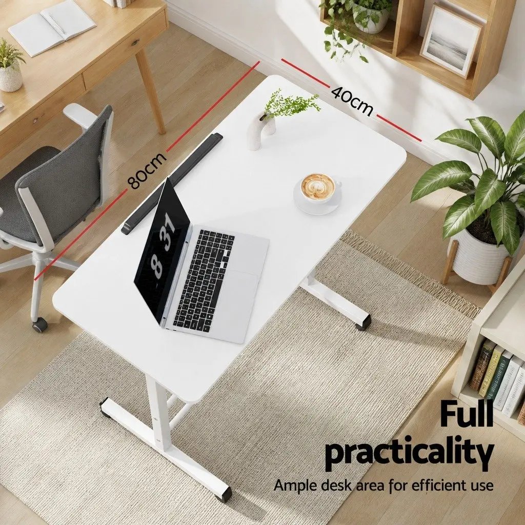 Mobile Laptop Desk Adjustable Height 80CM White MDF Board U-Shape Steel Frame