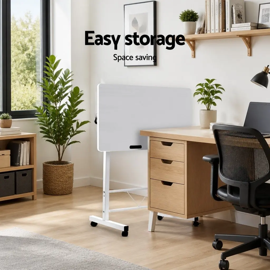 Mobile Laptop Desk Adjustable Height 80CM White MDF Board U-Shape Steel Frame