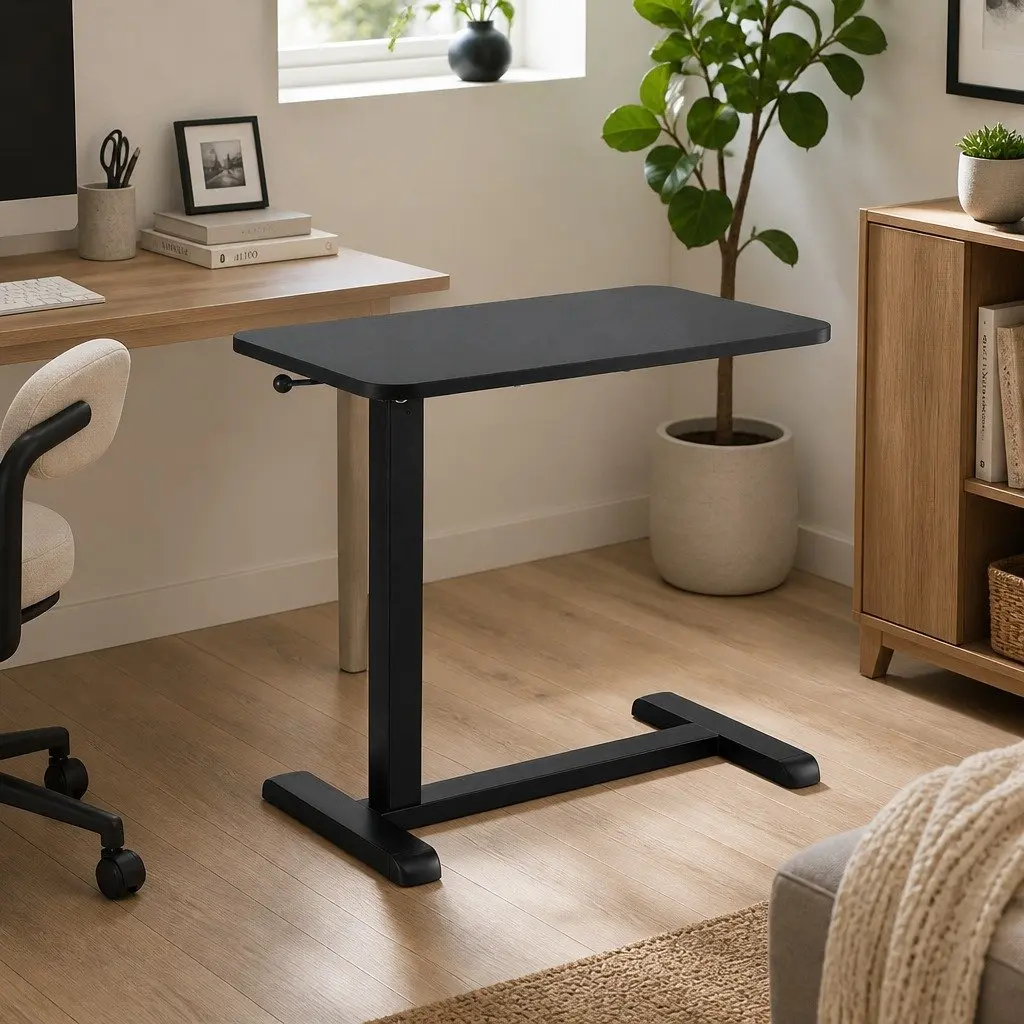 Height Adjustable Mobile Laptop Desk Black 70CM Particle Board